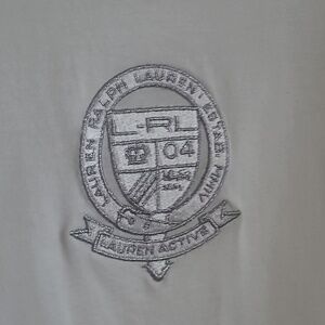 Ralph Lauren Metallic Insignia Embroidered Tee, Women's XL, White & Silver